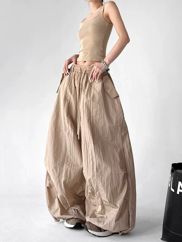 Wide Leg Drawstring Casual Cargo Pants - Image 9
