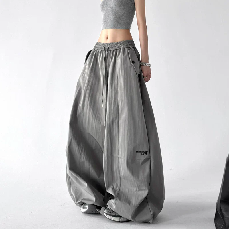Wide Leg Drawstring Paratrooper Cargo Pants