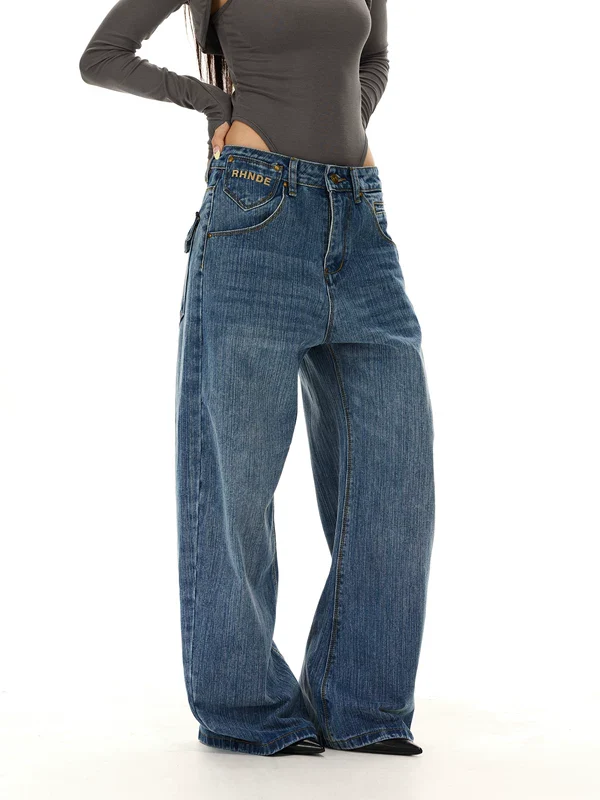 Wide Leg Embroidered Denim Jeans - Image 2
