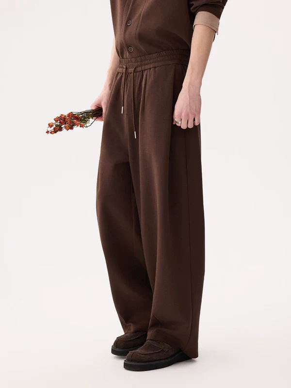 Wide-Leg Knit Elastic Waist Pants - Image 3