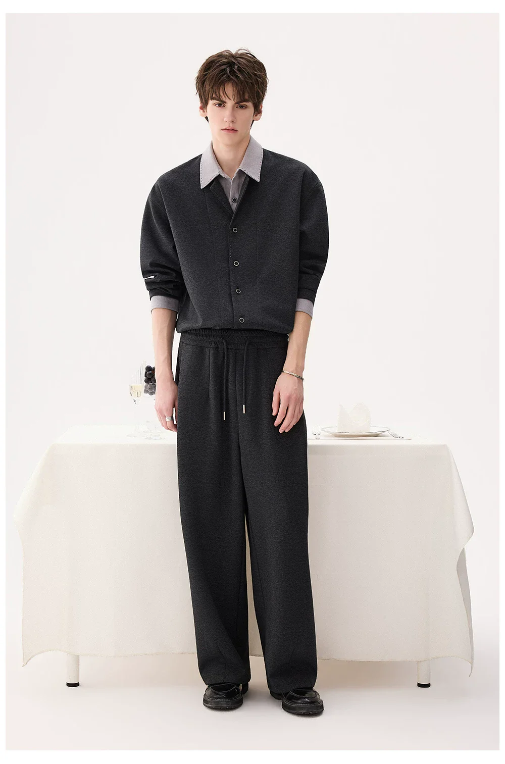 Wide-Leg Knit Elastic Waist Pants - Image 8