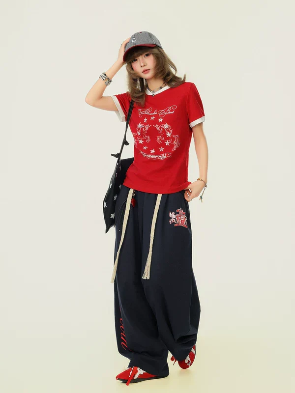 Wide Leg Letter Print Sweatpants - Image 6