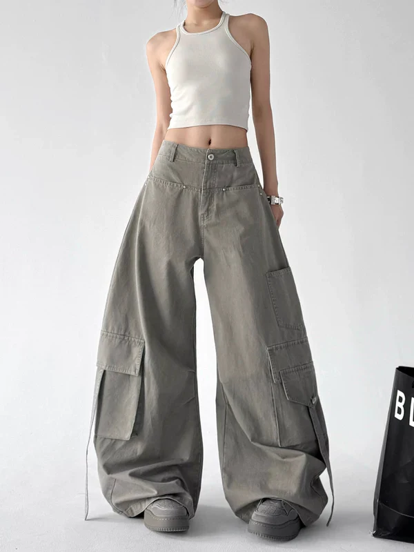 Wide Leg Multi-Pocket Cargo Pants - Image 3