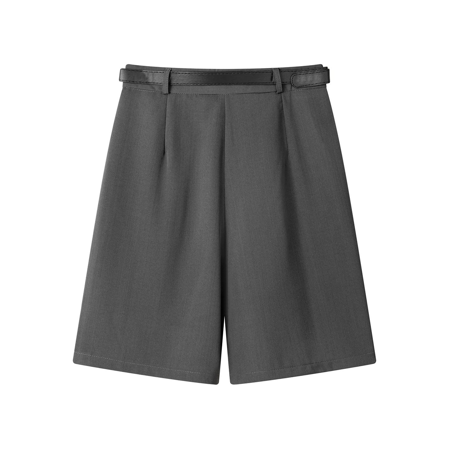 Wide-Leg Pleated Casual Suit Shorts With Belt - Image 2