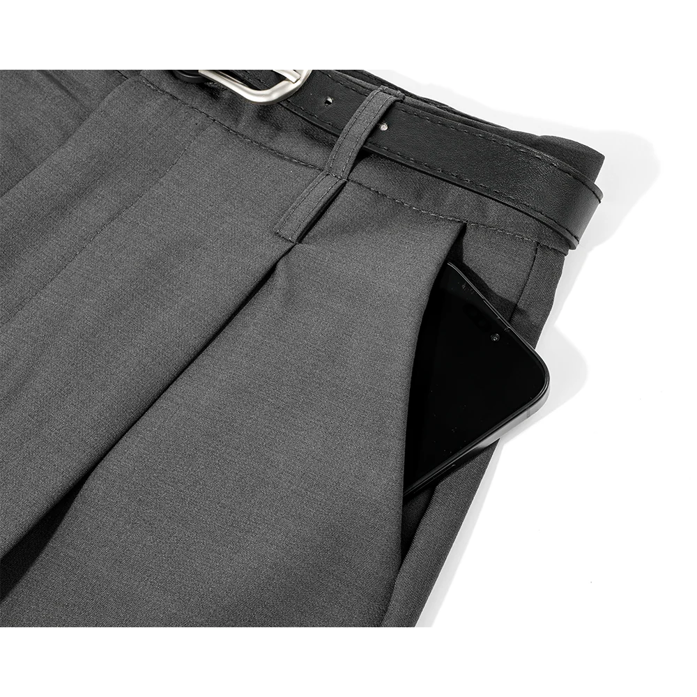 Wide-Leg Pleated Casual Suit Shorts With Belt - Image 3