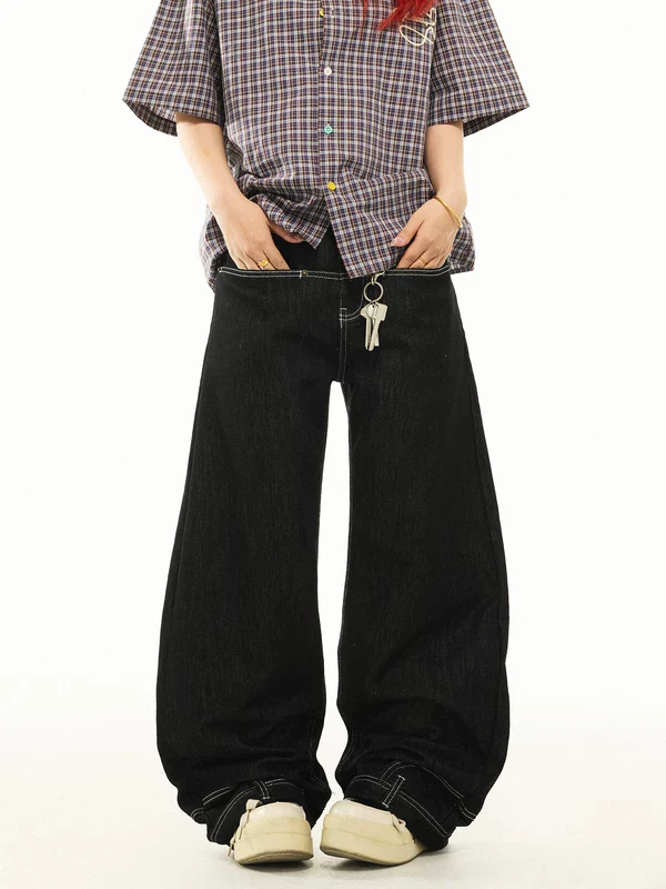 Wide-Leg Raw Denim Patchwork Jeans - Image 3