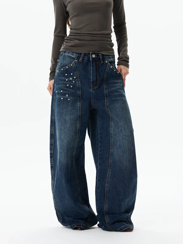 Wide-Leg Rhinestone Detail Jeans