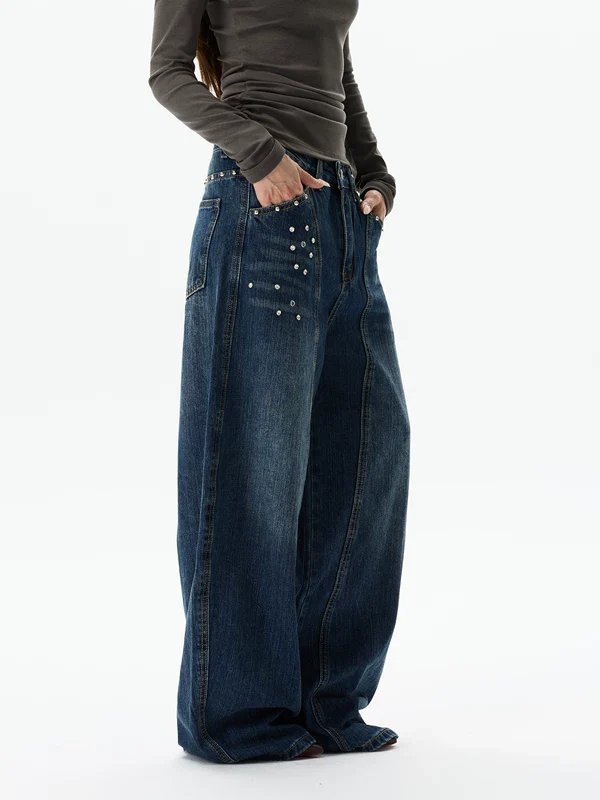 Wide-Leg Rhinestone Detail Jeans - Image 3