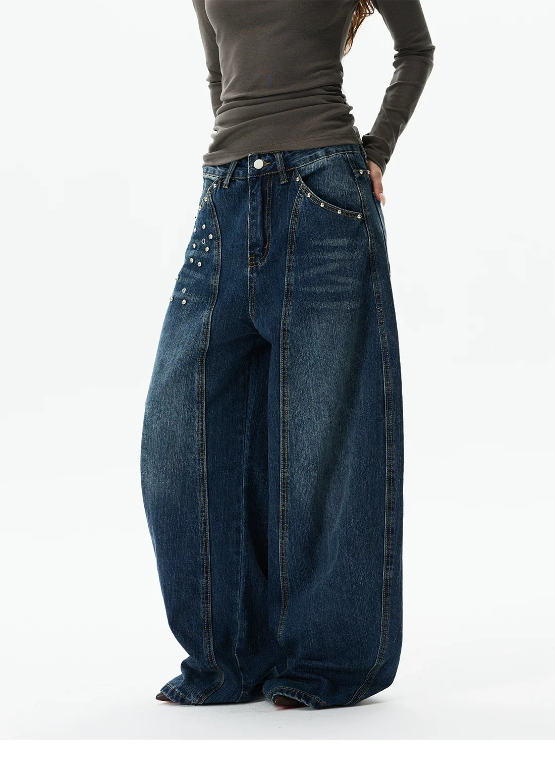 Wide-Leg Rhinestone Detail Jeans - Image 7