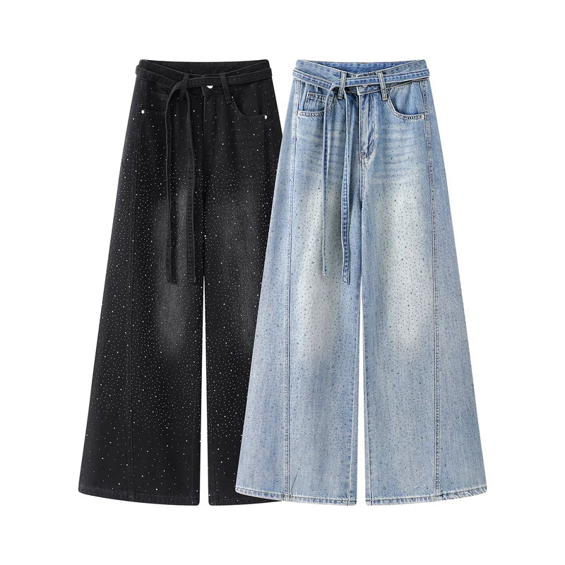 Wide-Leg Rhinestone Jeans