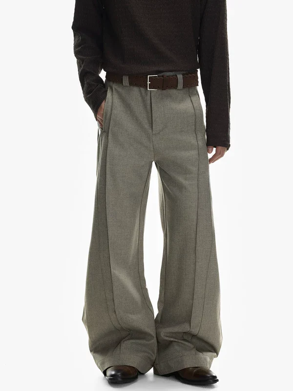 Wide Leg Wool Blend A-Line Pants