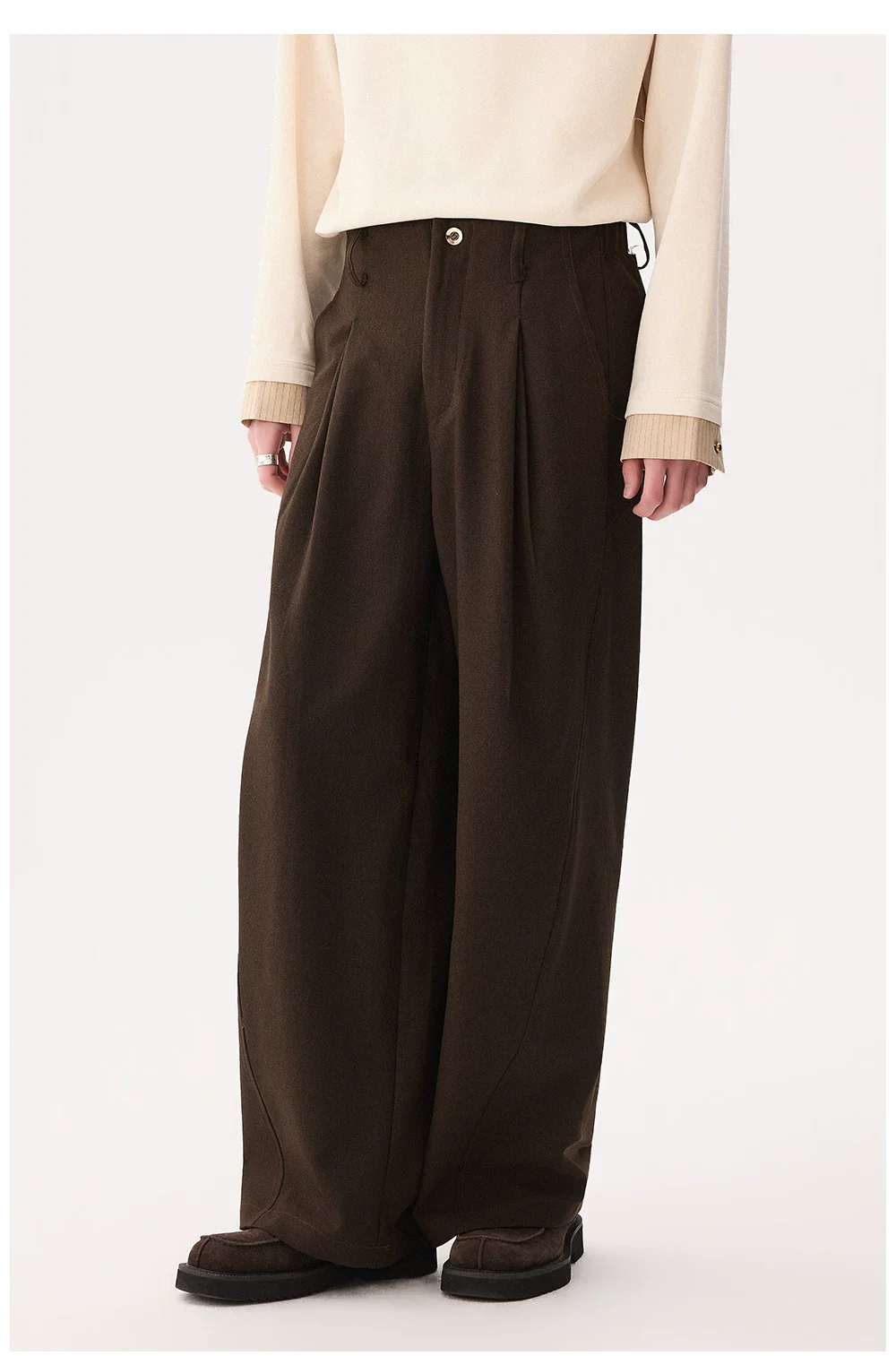 Wool Blend Pleated Wide Leg Pants
