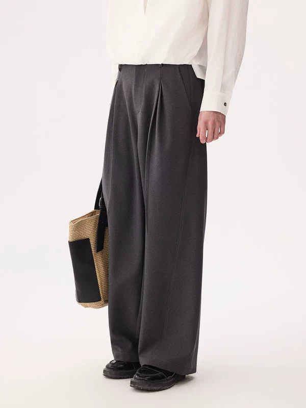 Wool Blend Pleated Wide Leg Pants - Image 2