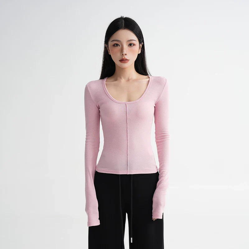 Wool Fitted Scoop Neck Long Sleeve Top - Image 9