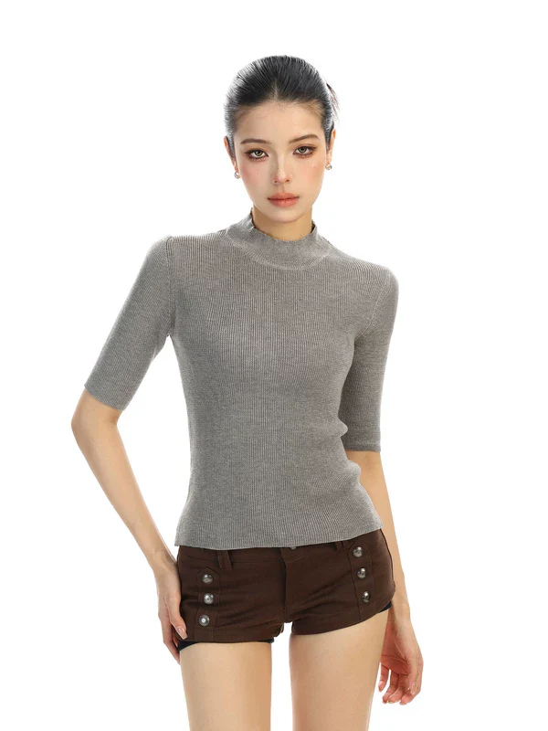 Wool Ribbed Mock Neck Knit Top - Image 4