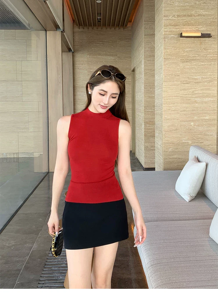 Wool Ribbed Mock Neck Sleeveless Top - Image 10
