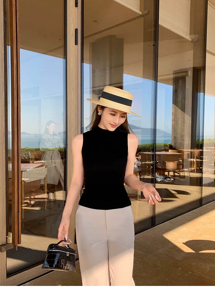 Wool Ribbed Mock Neck Sleeveless Top - Image 13