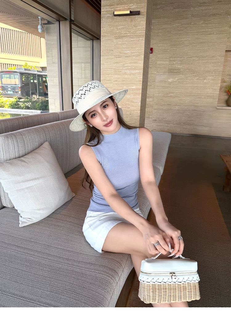 Wool Ribbed Mock Neck Sleeveless Top - Image 8