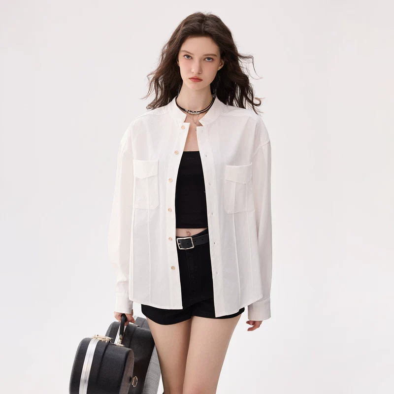 Workwear Lyocell Cotton Stand Collar Shirt - Image 4