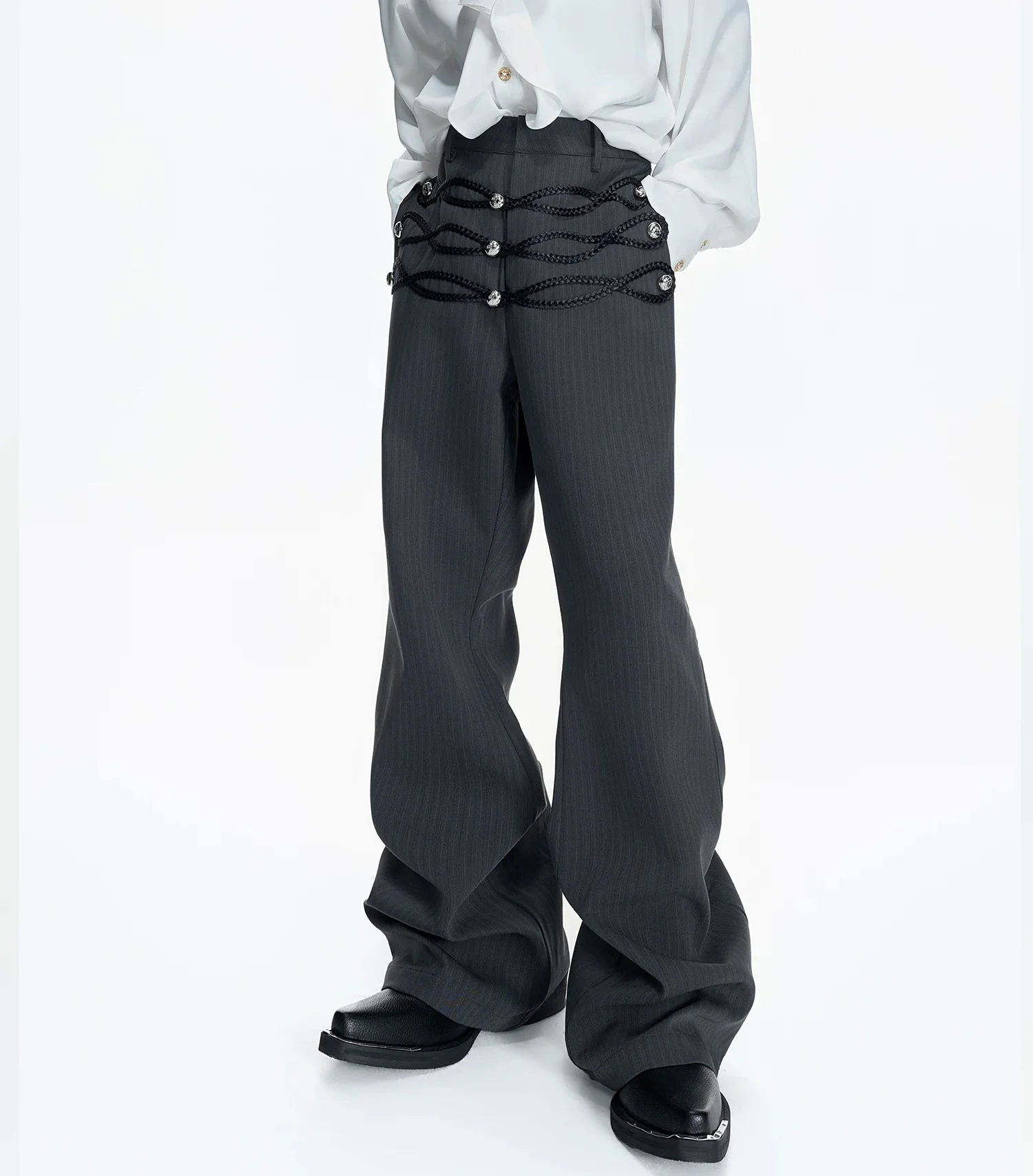 Woven Button Detail Flared Pants - Image 2