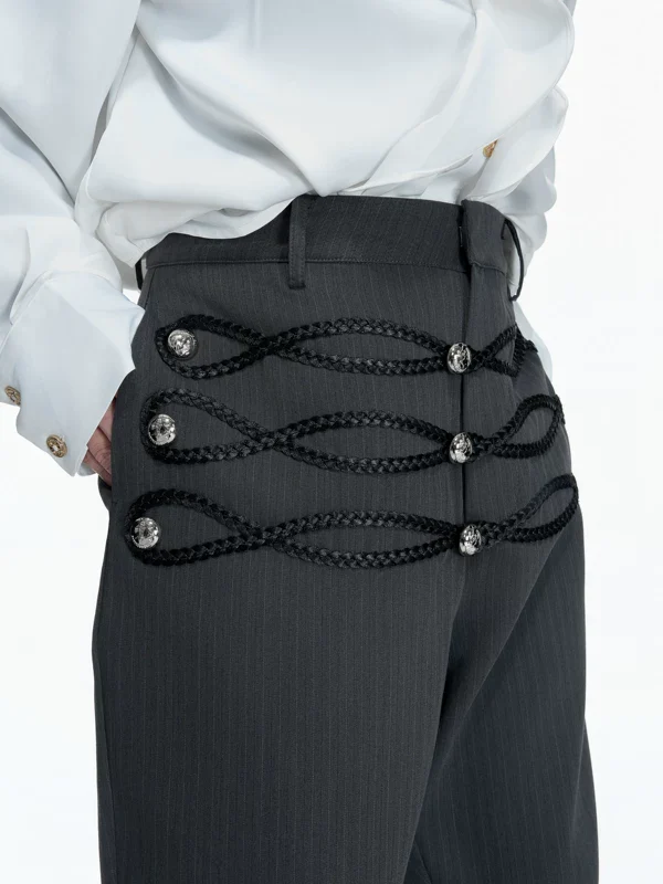 Woven Button Detail Flared Pants - Image 6