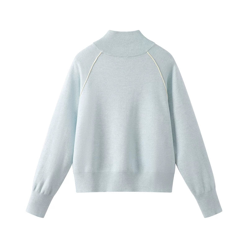 Zip Front Knit Stand Collar Sweatshirt - Image 5