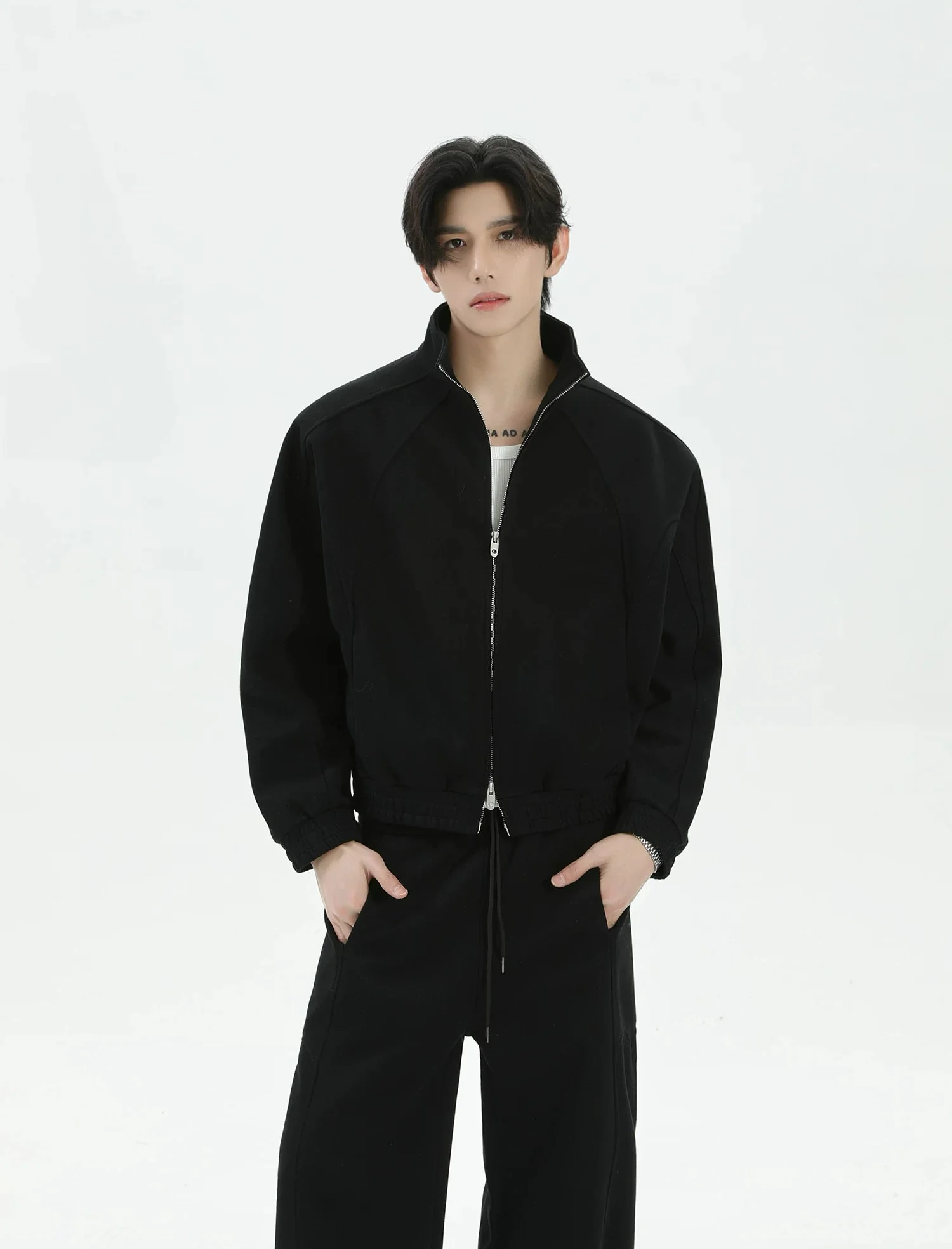 Zip Front Stand Collar Sweatshirt Pants - Image 7