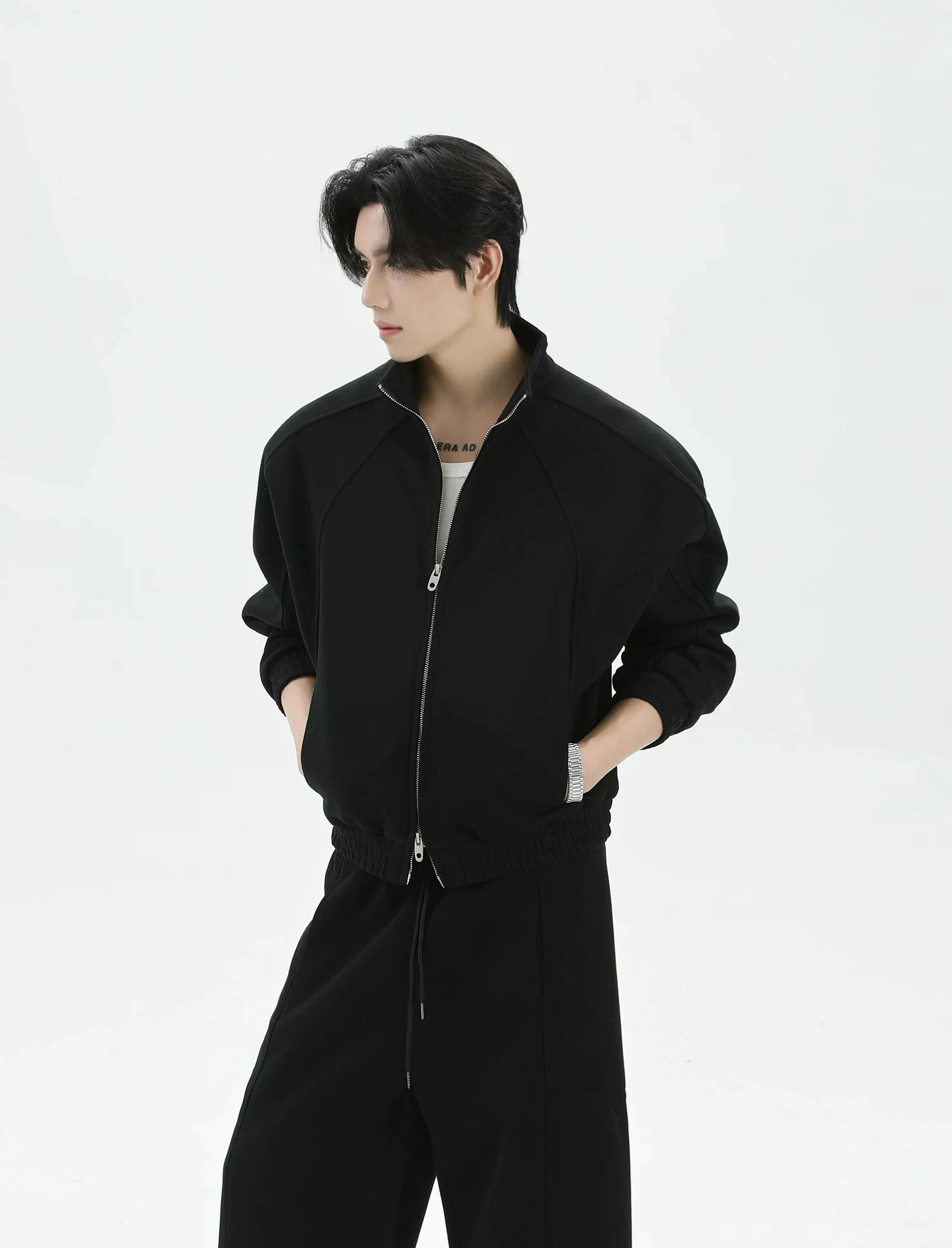 Zip Front Stand Collar Sweatshirt Pants - Image 9